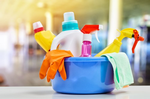 Trained carpet cleaner using protective gear during a cleaning job