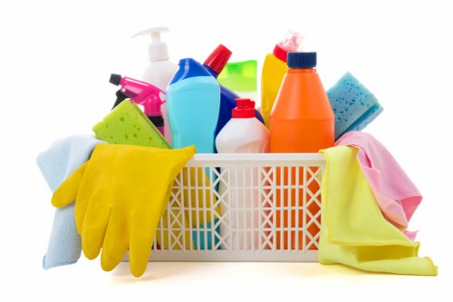 Professional cleaner working in an E11 home living room