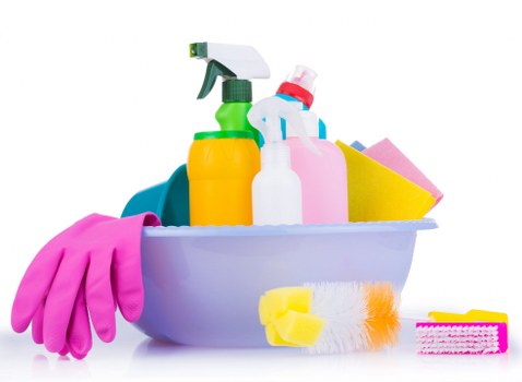 PPE and cleaning tools arranged for a safe carpet cleaning service